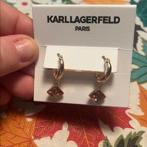 Karl Lagerfeld Gold Hoop Earrings with light pink stones, NWT